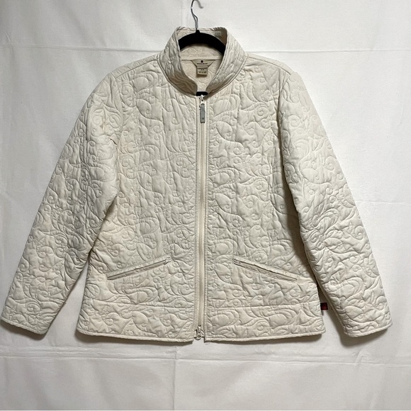 WOOLRICH WOMENS FULL ZIP FLEECE LINED QUILTED JACKET SIZE M COLOUR CREAM - Picture 2 of 16